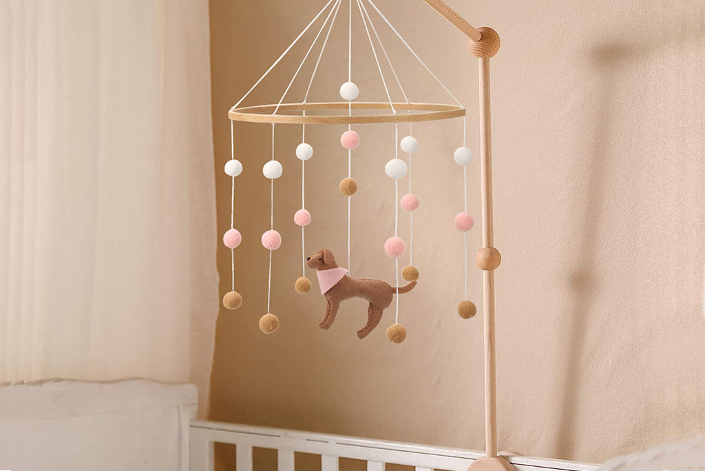 Dog Baby Crib Mobile Pink Grey Girl Crib Nursery Mobile Felt 