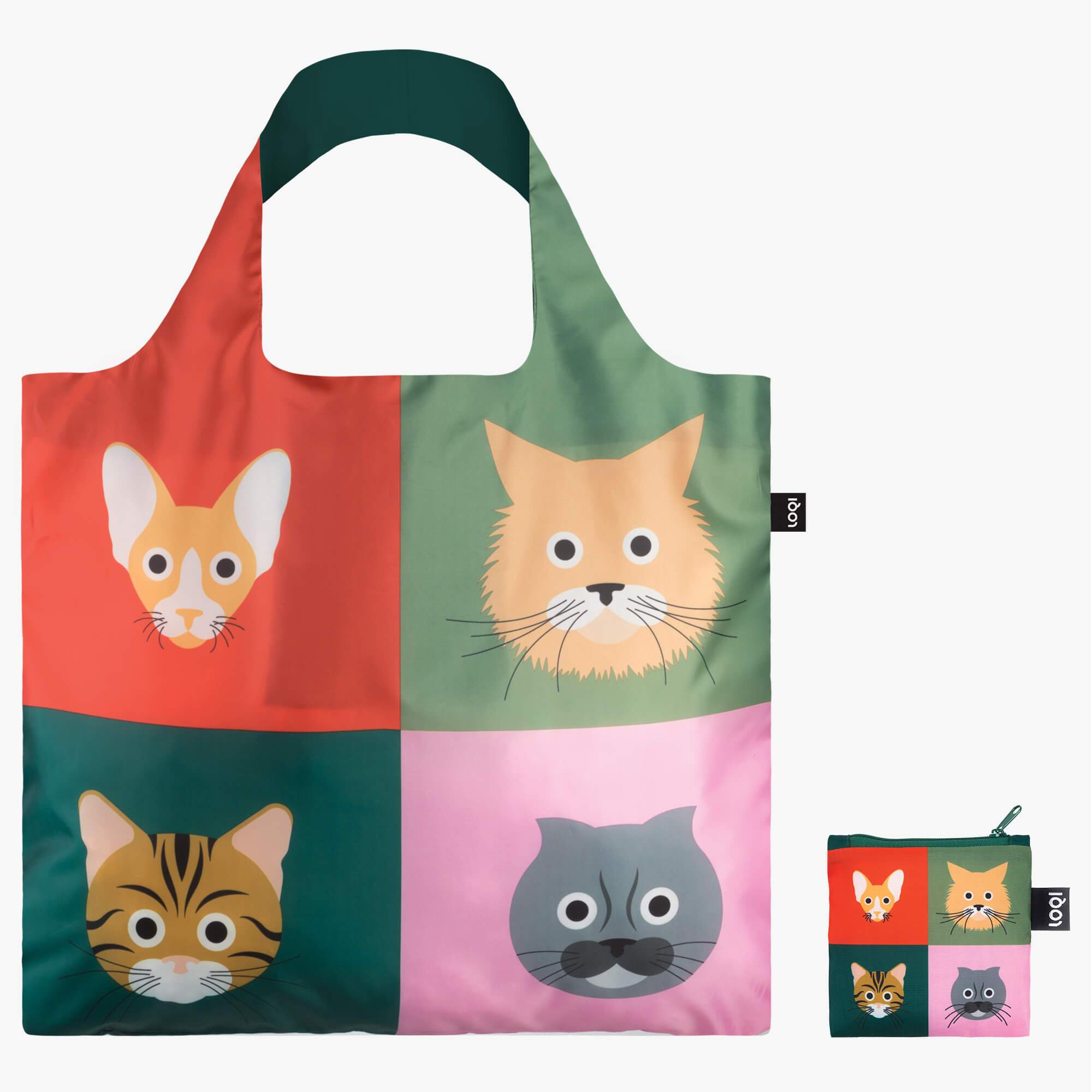 LOQI Recycled Foldable Shopping Bag - Stephen Cheetham Cats Print - Smitten Bub Co.