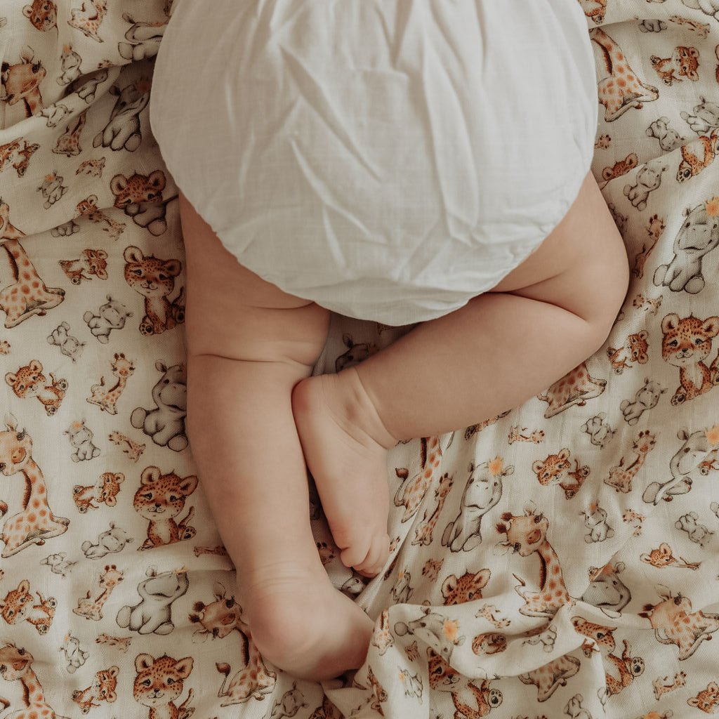 BABY SAFARI ANIMAL | Bamboo Cotton Muslin Swaddle - Smitten Bub Co.