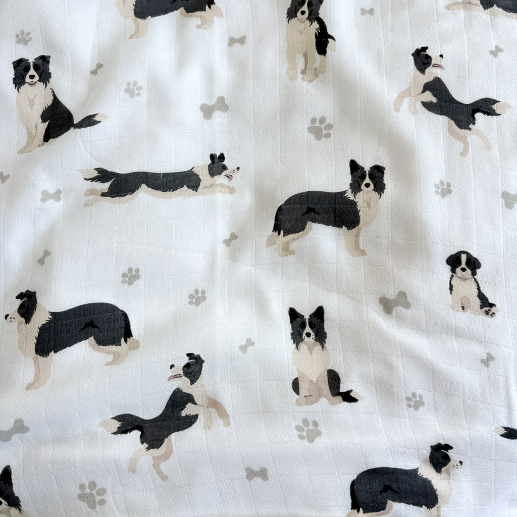 BORDER COLLIE | Bamboo Cotton Muslin Swaddle - Smitten Bub Co.