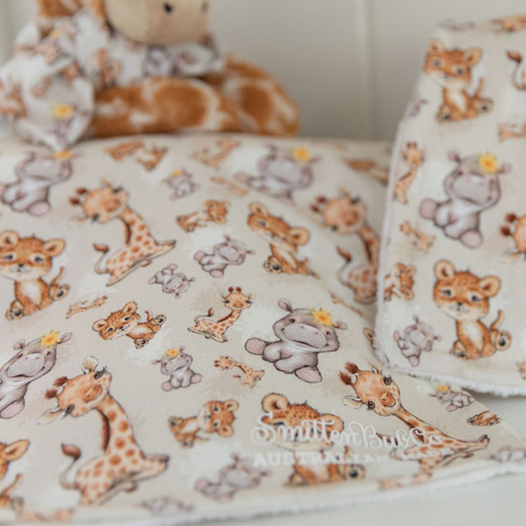 Baby Safari Animals Burp Cloth - Smitten Bub Co.