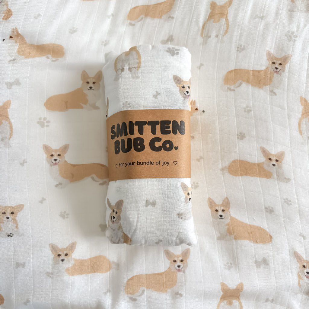 CORGI | Bamboo Cotton Muslin Swaddle - Smitten Bub Co.