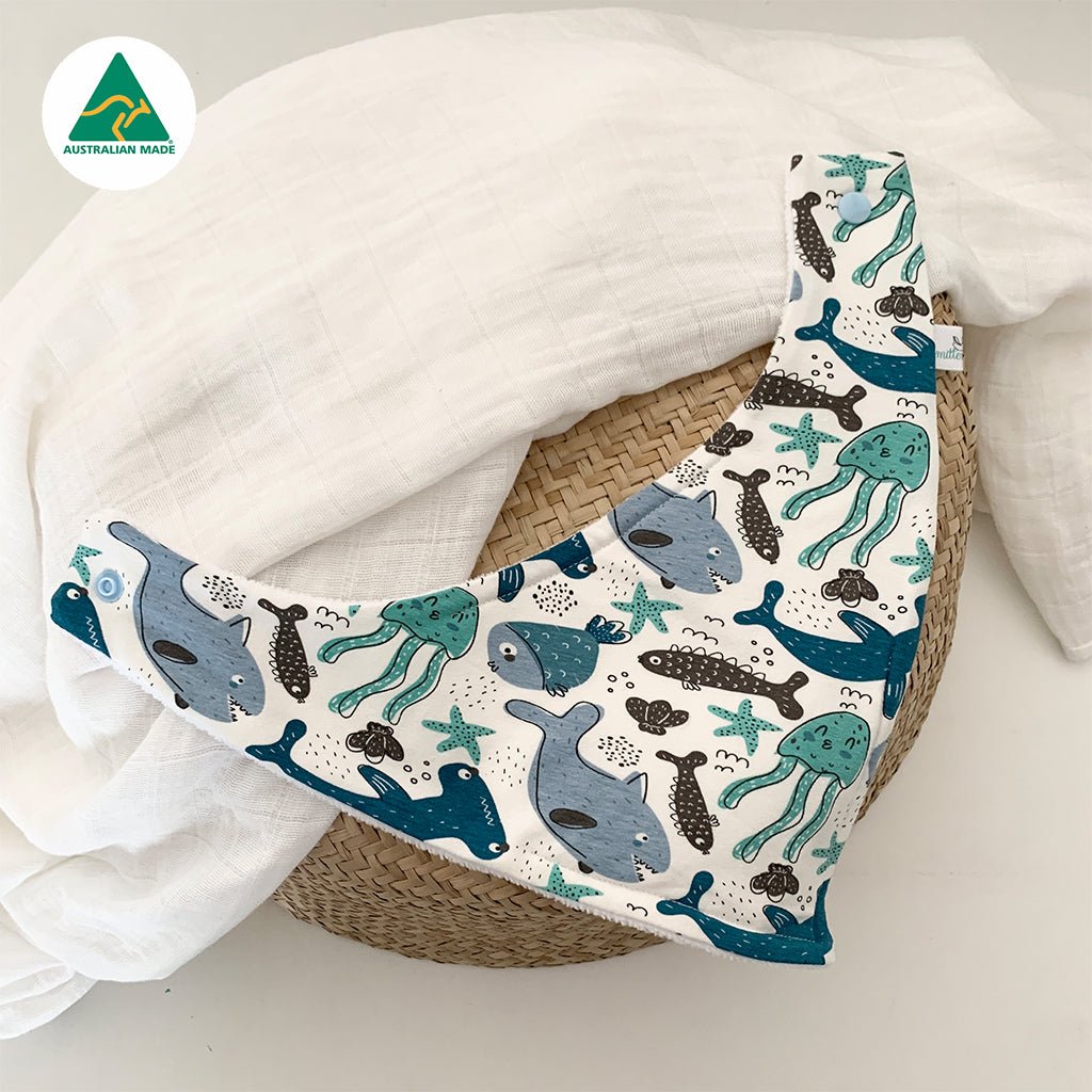 Blue Sea Creatures Bandana Bib - Smitten Bub Co.
