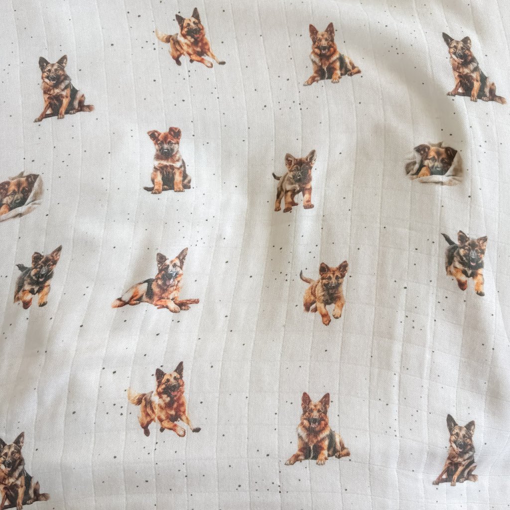 GERMAN SHEPHERD | Bamboo Cotton Muslin Swaddle - Smitten Bub Co.