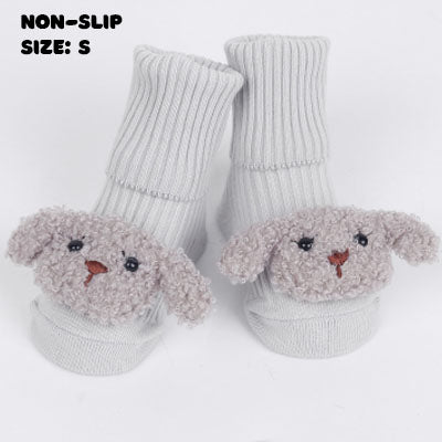 Grey Dog Character Socks | Non - Slip Grip for Baby and Toddler - Smitten Bub Co.