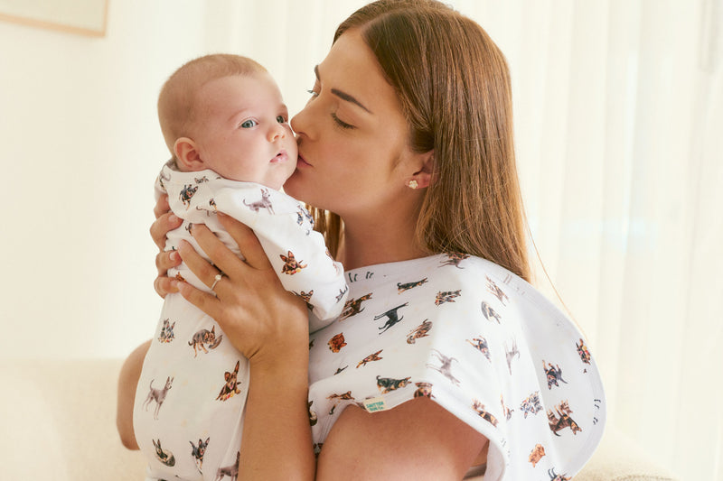 Burp cloth over a parent's shoulder