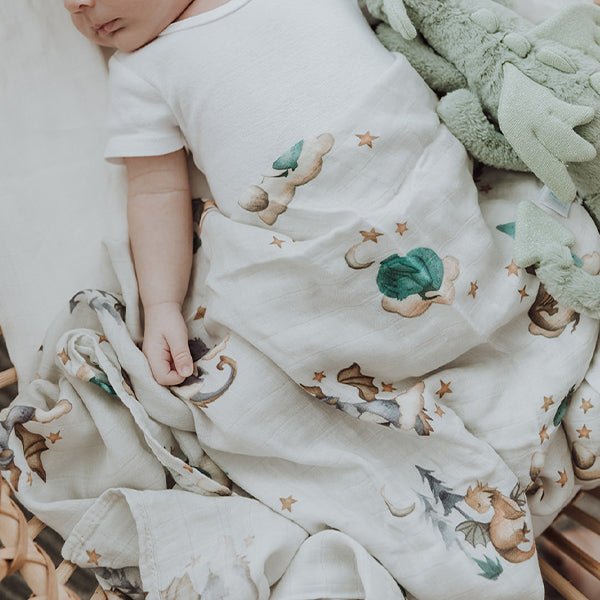 Dragons Bamboo Cotton Muslin Wrap - Smitten Bub Co.