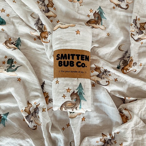 Dragons Bamboo Cotton Muslin Wrap - Smitten Bub Co.