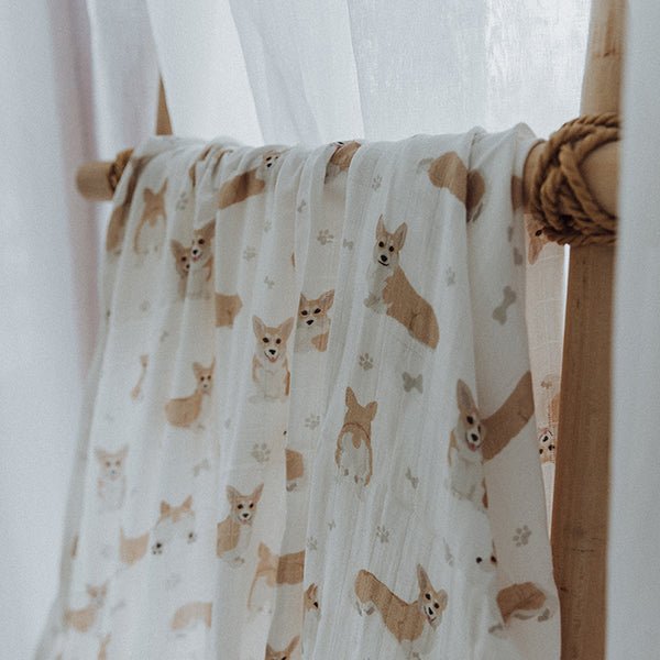 Corgi Bamboo Cotton Muslin Wrap - Smitten Bub Co.