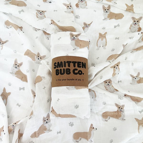 Corgi Bamboo Cotton Muslin Wrap - Smitten Bub Co.