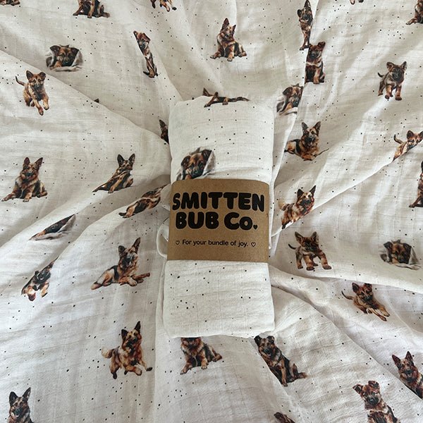 German Shepherd Bamboo Cotton Muslin Wrap - Smitten Bub Co.