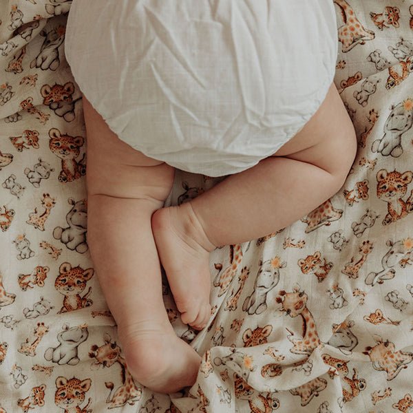 Baby Safari Animals Bamboo Cotton Muslin Wrap - Smitten Bub Co.