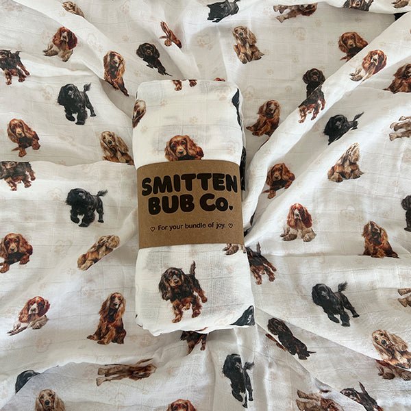 Cocker Spaniel Bamboo Cotton Muslin Wrap - Smitten Bub Co.