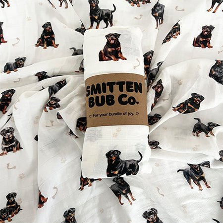 Rottweiler Bamboo Cotton Muslin Wrap - Smitten Bub Co.
