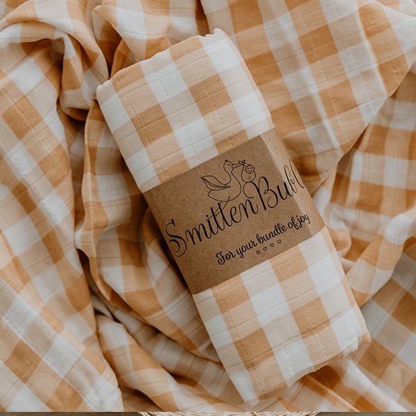 Mustard Gingham Bamboo Cotton Muslin Wrap - Smitten Bub Co.