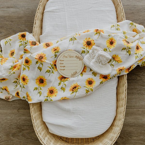Sunflower Bamboo Cotton Muslin Wrap - Smitten Bub Co.