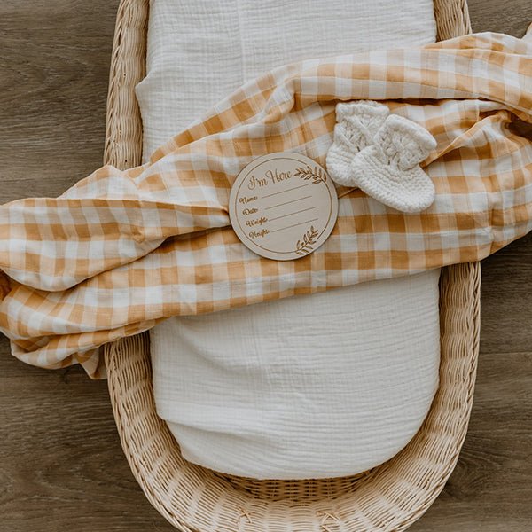 Mustard Gingham Bamboo Cotton Muslin Wrap - Smitten Bub Co.