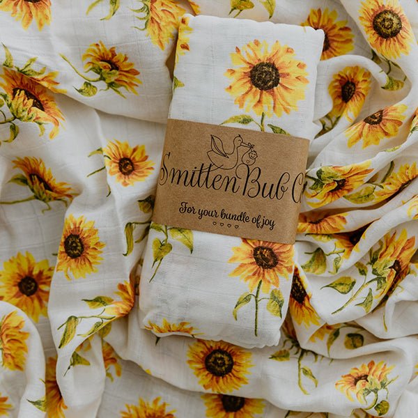 Sunflower Bamboo Cotton Muslin Wrap - Smitten Bub Co.