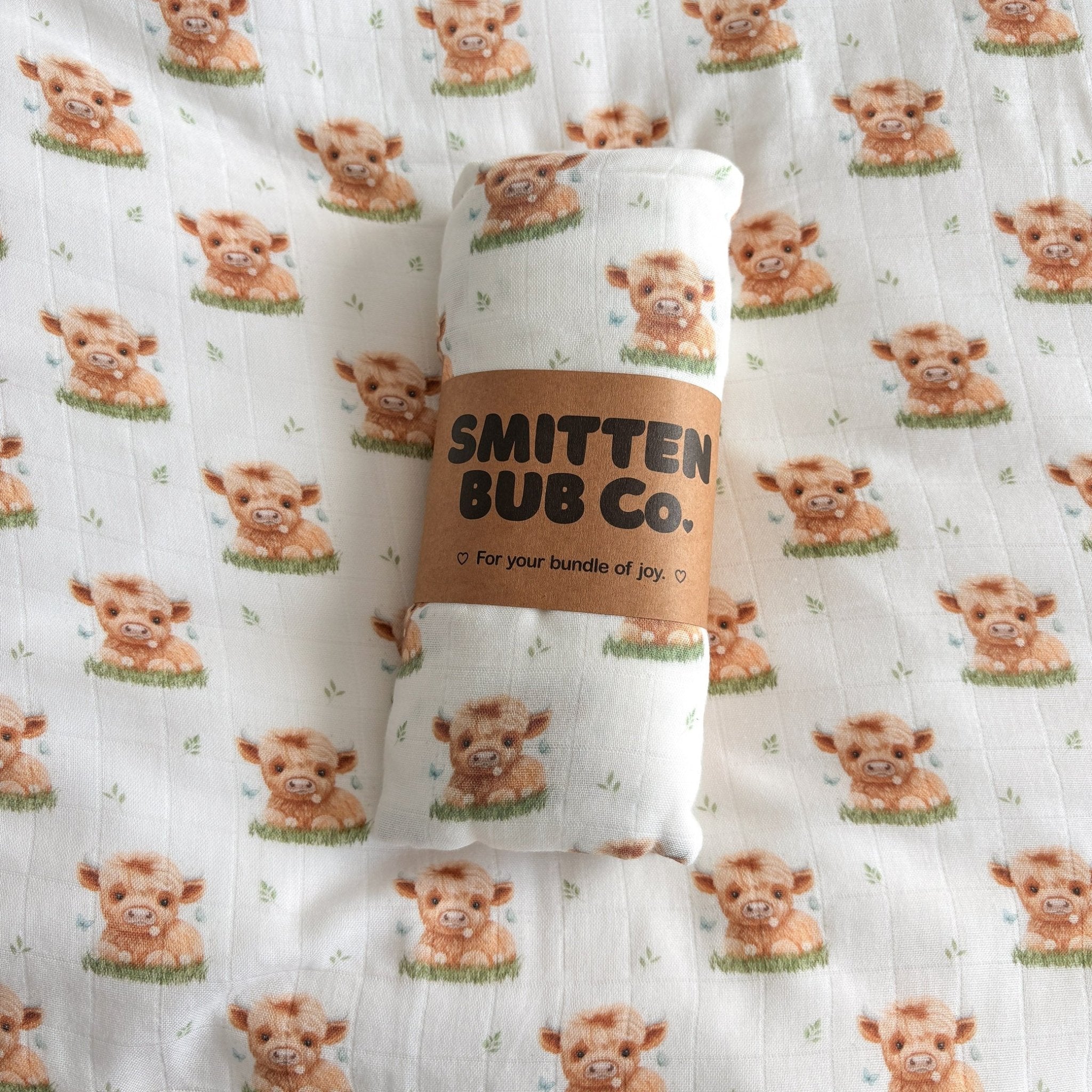 HIGHLAND COW | Bamboo Cotton Muslin Swaddle - Smitten Bub Co.