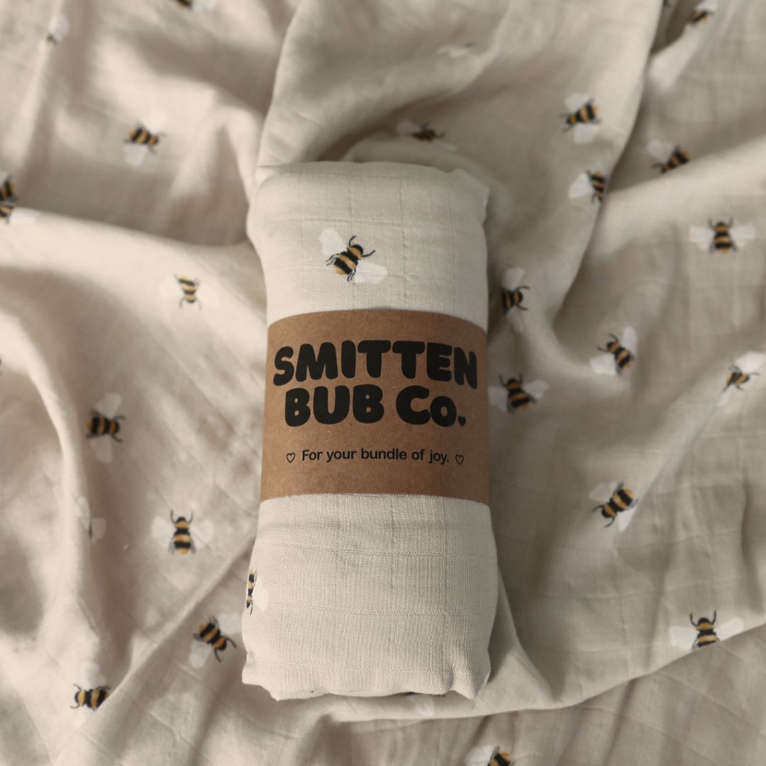 Bumble Bees Bamboo Cotton Muslin Wrap - Smitten Bub Co.