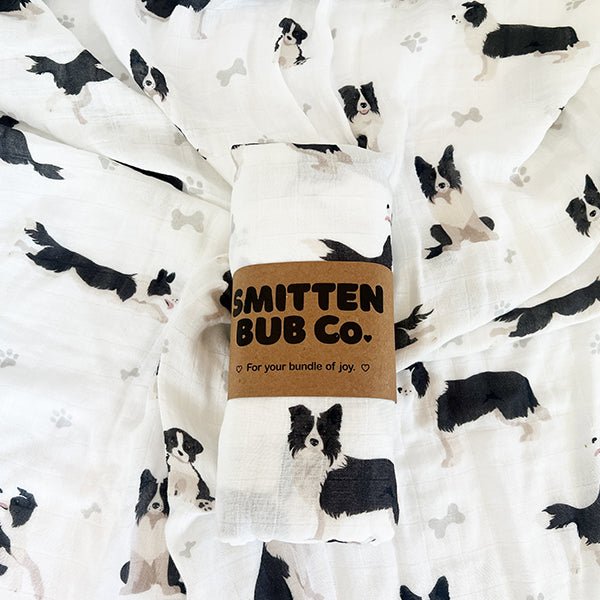 Border Collie Bamboo Cotton Muslin Wrap - Smitten Bub Co.