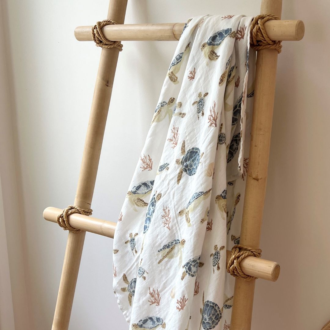 Turtles Bamboo Cotton Muslin Wrap - Smitten Bub Co.