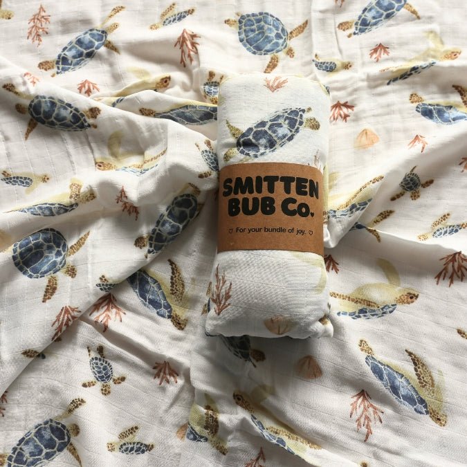 Turtles Bamboo Cotton Muslin Wrap - Smitten Bub Co.