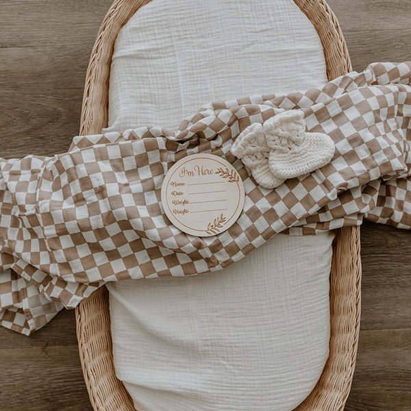 Beige Checkers Bamboo Cotton Muslin Wrap - Smitten Bub Co.