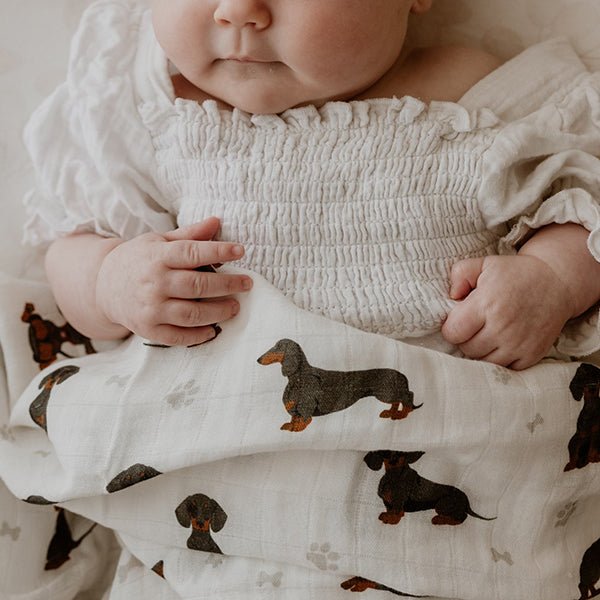 Dachshund Bamboo Cotton Muslin Wrap - Smitten Bub Co.