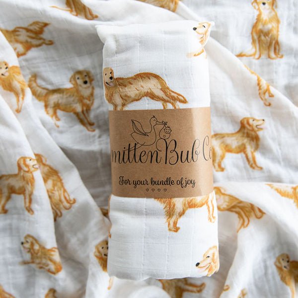 Golden Retrievers Bamboo Cotton Muslin Wrap | LIMITED AVAILABILITY - Smitten Bub Co.