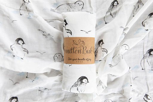 Z Penguins Bamboo Cotton Muslin Wrap - Smitten Bub Co.