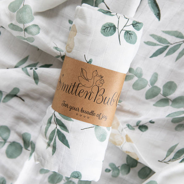 Eucalyptus Leaves Bamboo Cotton Muslin Wrap Smitten Bub Co