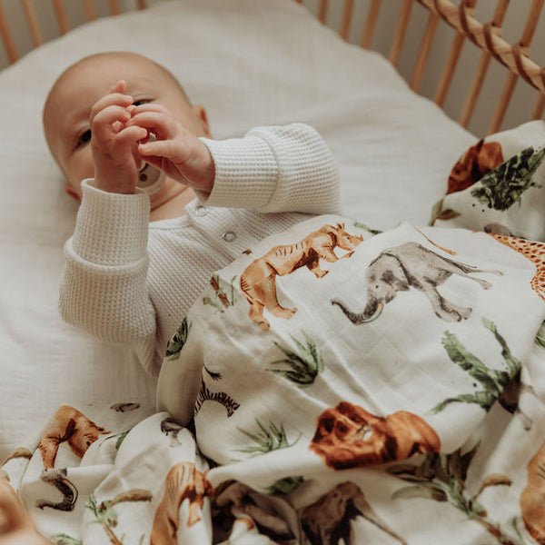 Safari Animals Bamboo Cotton Muslin Wrap - Smitten Bub Co.