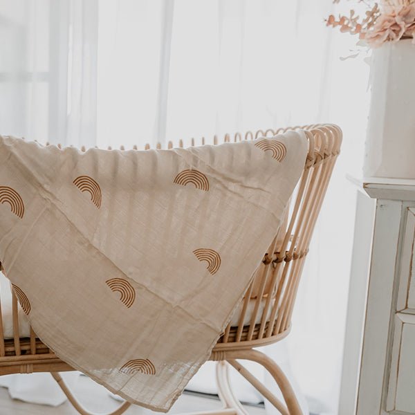 Beige Rainbows Bamboo Cotton Muslin Wrap - Smitten Bub Co.