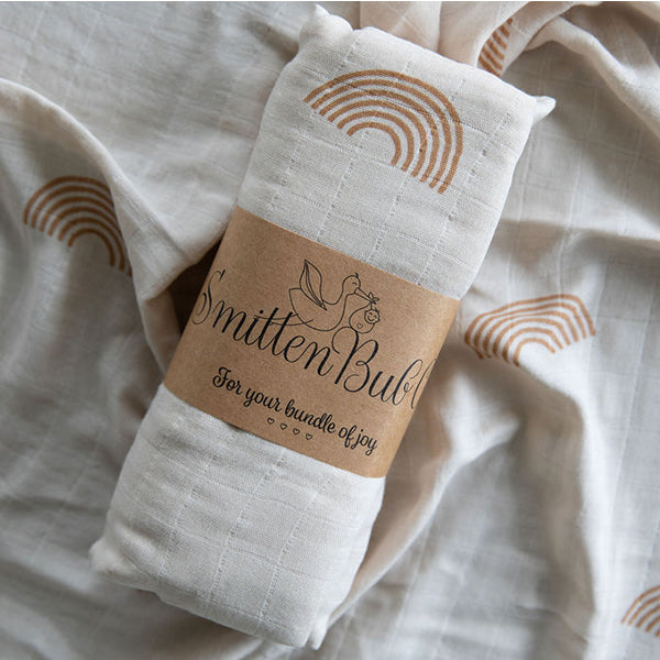 Beige Rainbows Bamboo Cotton Muslin Wrap Smitten Bub Co