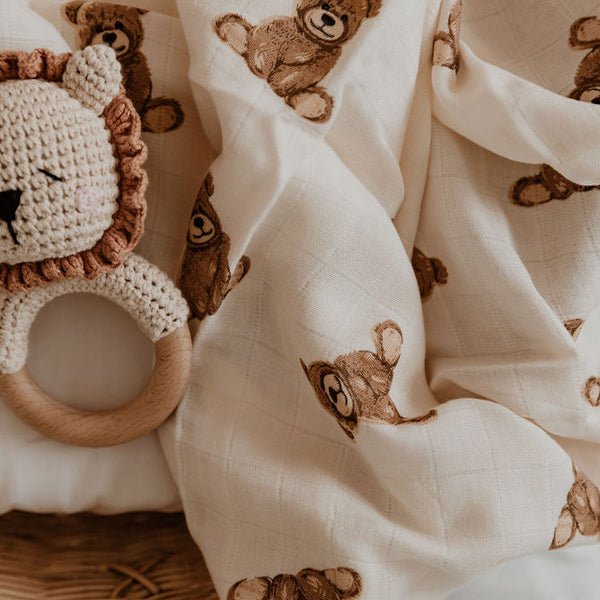 Teddies Bamboo Cotton Muslin Wrap - Smitten Bub Co.