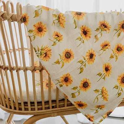 Sunflower Bamboo Cotton Muslin Wrap - Smitten Bub Co.