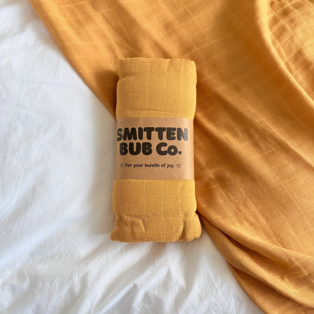MUSTARD | Bamboo Cotton Muslin Swaddle - Smitten Bub Co.