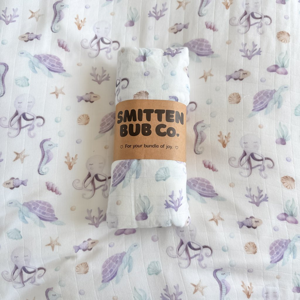 UNDER THE SEA, OCTOPUS & TURTLE | Bamboo Cotton Muslin Swaddle - Smitten Bub Co.