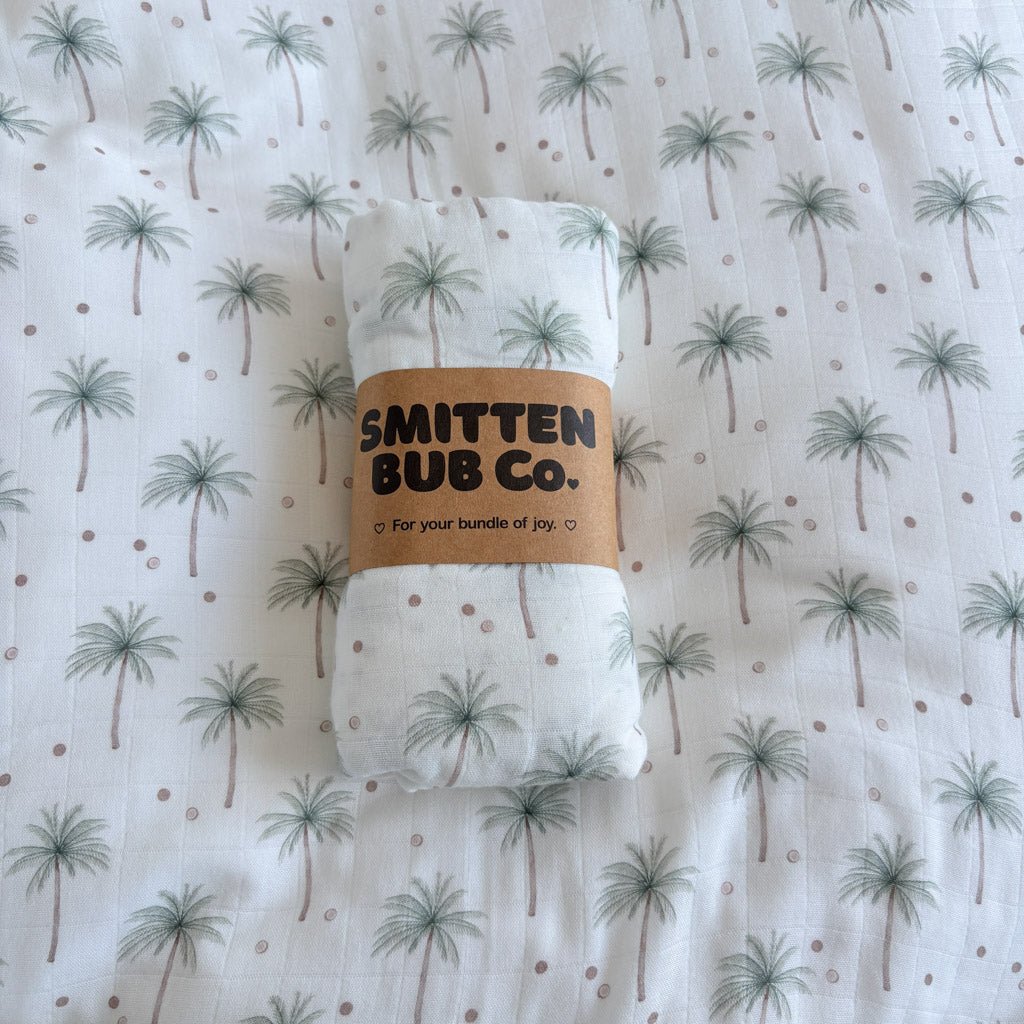 PALMS & COCONUTS | Bamboo Cotton Muslin Swaddle - Smitten Bub Co.