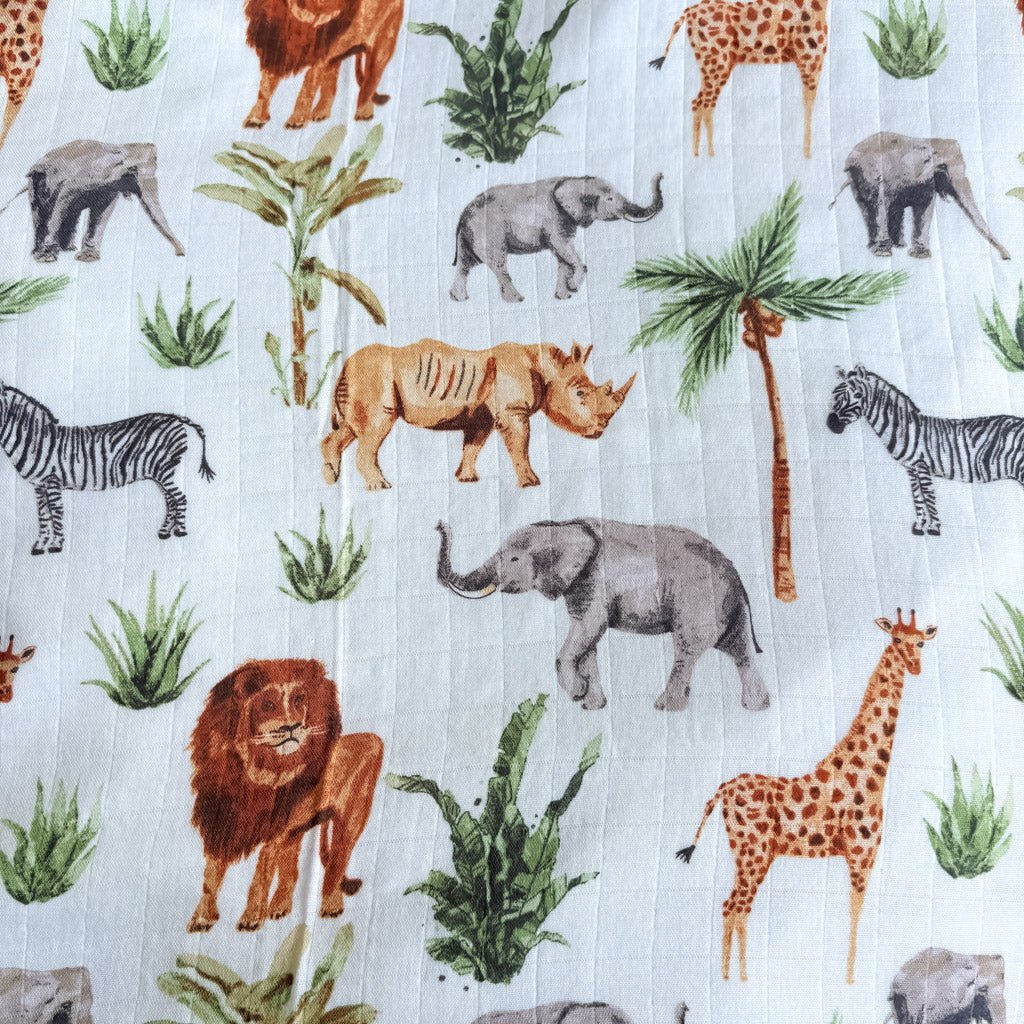 SAFARI ANIMALS | Bamboo Cotton Muslin Swaddle - Smitten Bub Co.