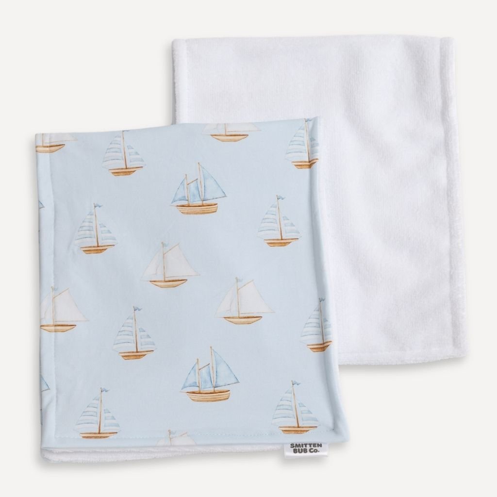 BLUE SAIL BOAT | Burp Cloth - Smitten Bub Co.