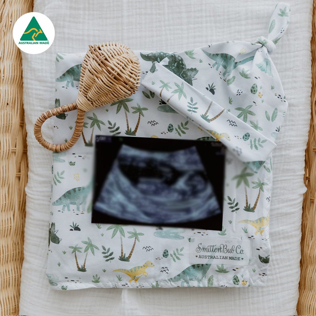 Green Dino Swaddle Set - Smitten Bub Co.