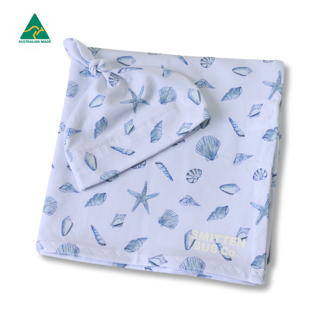 Blue Seashells Swaddle Set