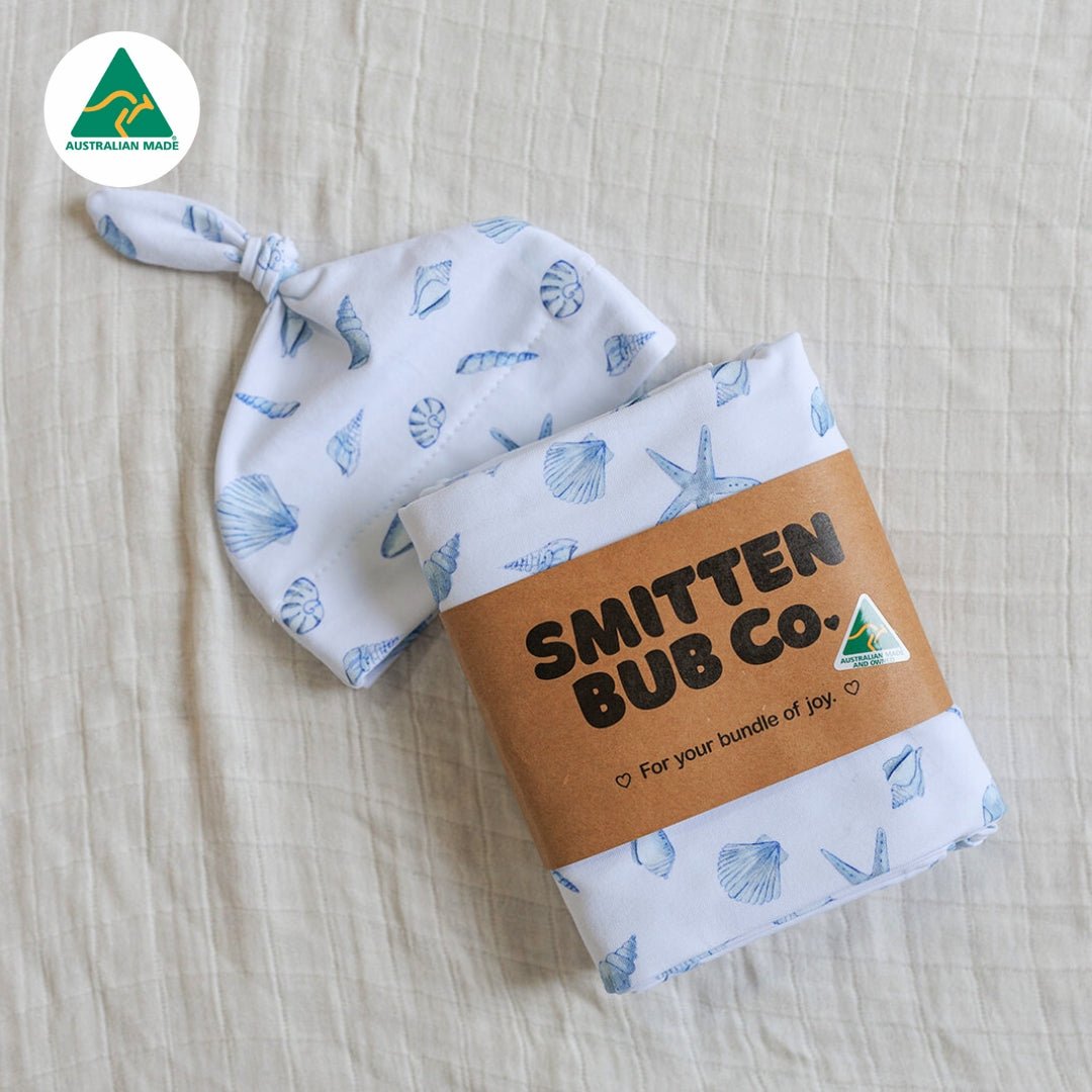 Blue Seashells Swaddle Set - Smitten Bub Co.