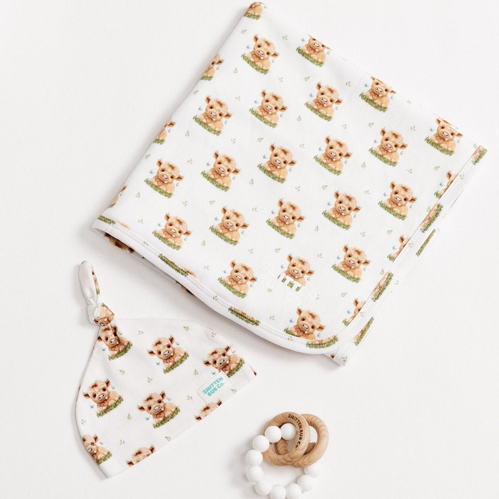 HIGHLAND COW | Jersey Swaddle Beanie Set - Smitten Bub Co.
