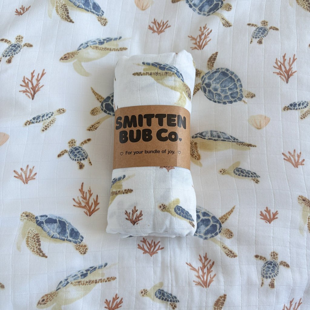 TURTLES | Bamboo Cotton Muslin Swaddle - Smitten Bub Co.