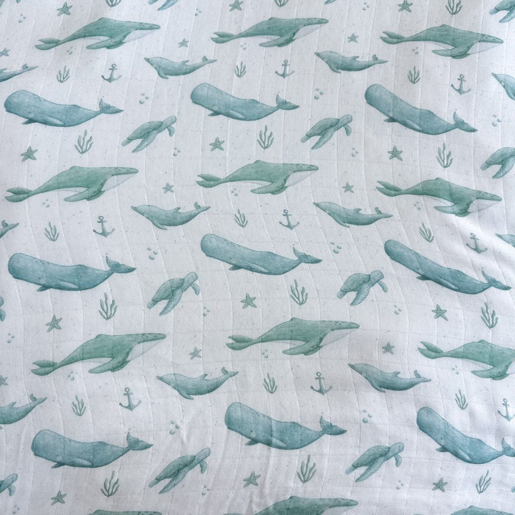 DOLPHINS, WHALES & TURTLES | Bamboo Cotton Muslin Swaddle - Smitten Bub Co.