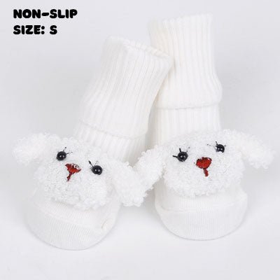 White Dog Character Socks | Non - Slip Grip for Baby and Toddler - Smitten Bub Co.