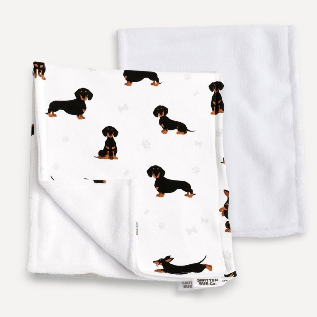 CURVED DACHSHUND | Burp Cloth - Smitten Bub Co.